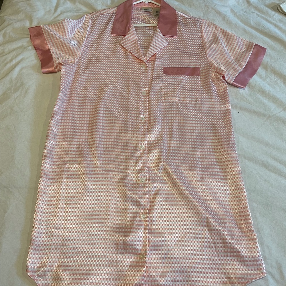 Checkered pink and white shirt dress